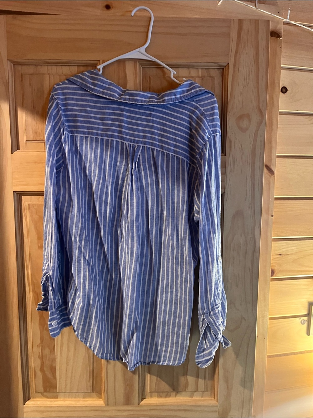 Lola River Linen Blue White Stripe Button-Down Shirt - Picture 2 of 6